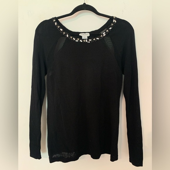 Carmen Marc Valvo Tops - Carmen Marc Valvo Beaded Neckline Top Black S Sweater New Years Old Money Glam